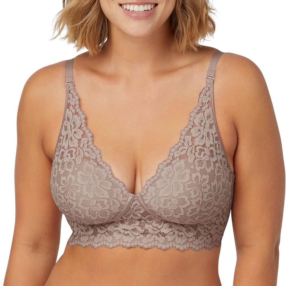 Maidenform Pure Comfort Bralette Wireless Lace Long Evening Blush Bra Size 34C